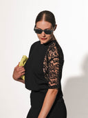 LACEY 2 T-Shirt loose fit – mit Spitze in schwarz