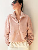 Half-Zip FRIDA – Fleecepulli aus Bio-Baumwolle in Dusty Pink