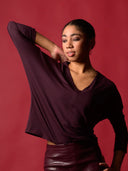 Zero Waste Shirt V-Neck fließend burgundy